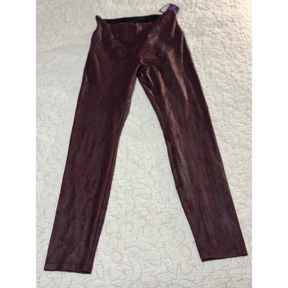Yummie Leggings Signature Faux Suede Snake Print Wine L Large